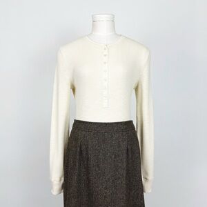 Vintage Y2K Ralph Lauren Buttoned Knit Henley Popover Top in Ivory | Size L
